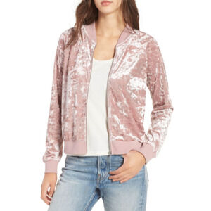 Forever 21 pink crushed velvet bomber jacket size medium 2-6
